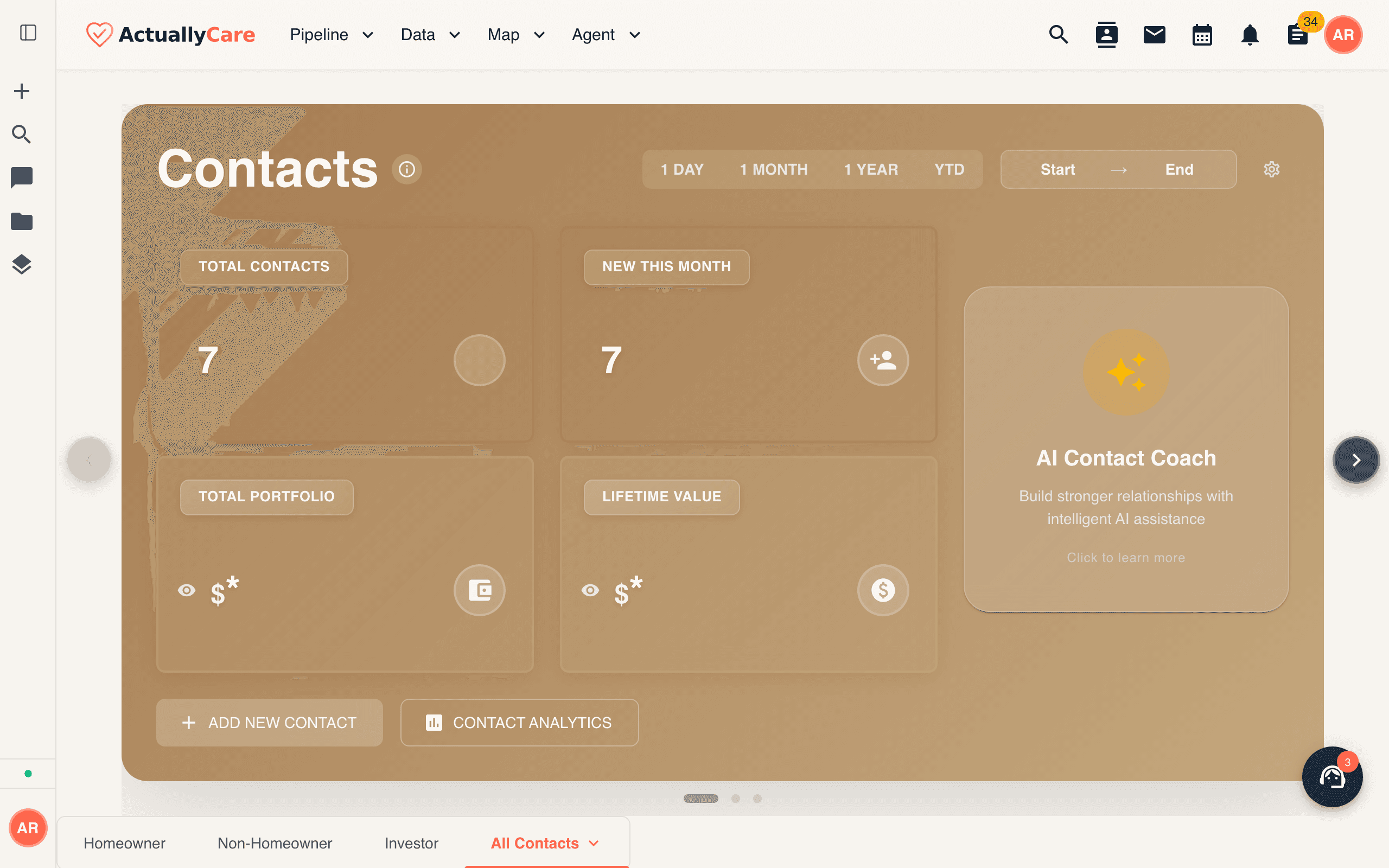 A unified contacts database with portfolio and lifetime-value stats